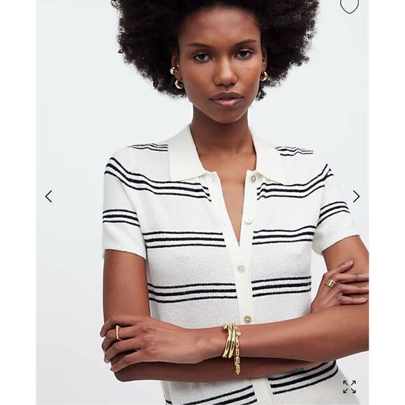 $75 Madewell Polo Sweater Tee in Stripe size XXS - Picture 1 of 5